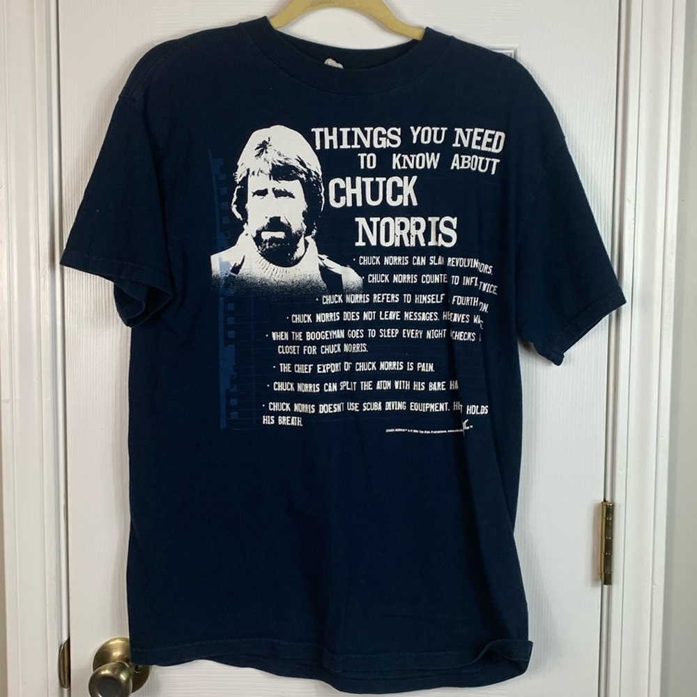 Chuck Norris navy blue short sleeved tee shirt size medium.